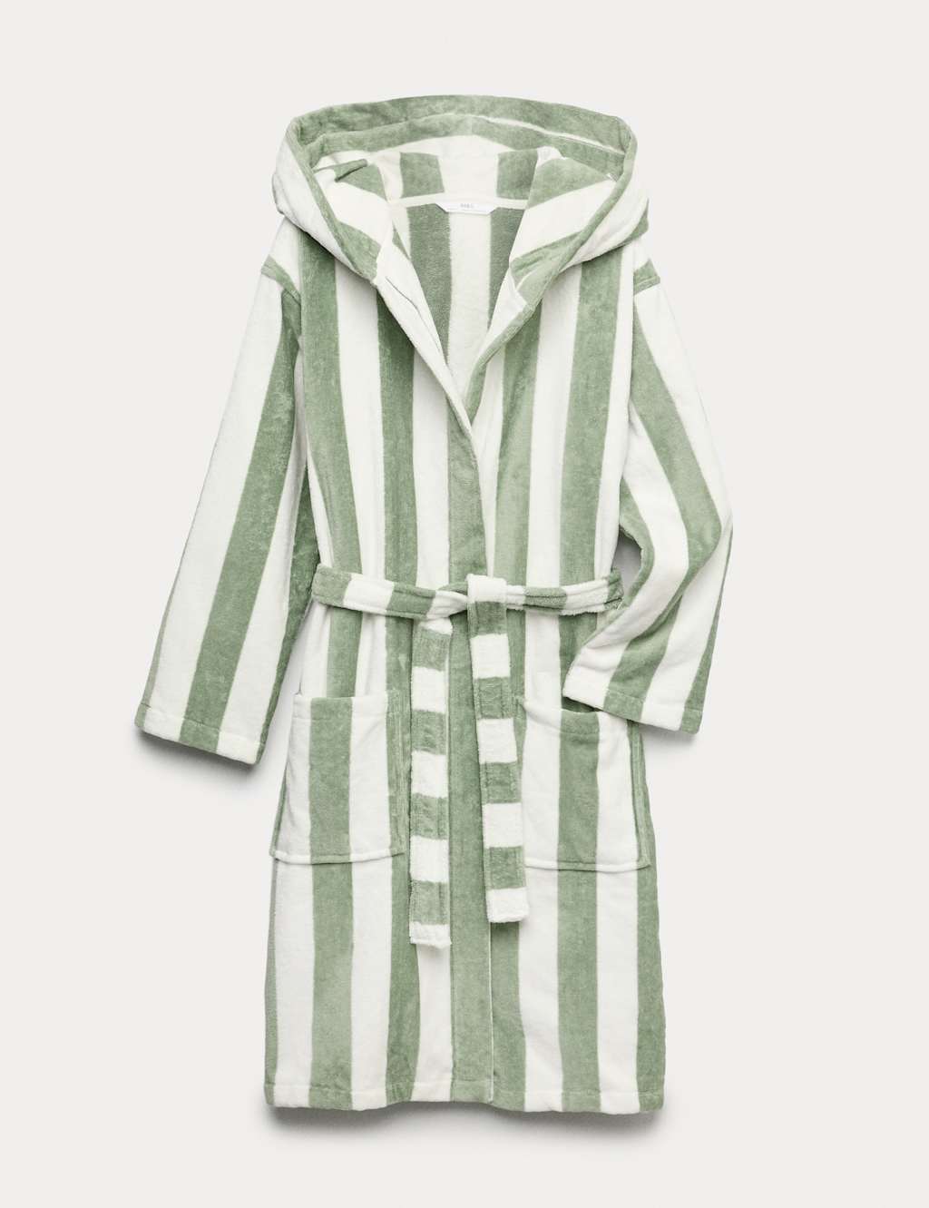 M&S Pure Cotton Striped Hooded Robe (9 Mths-10 Yrs) Green Mix