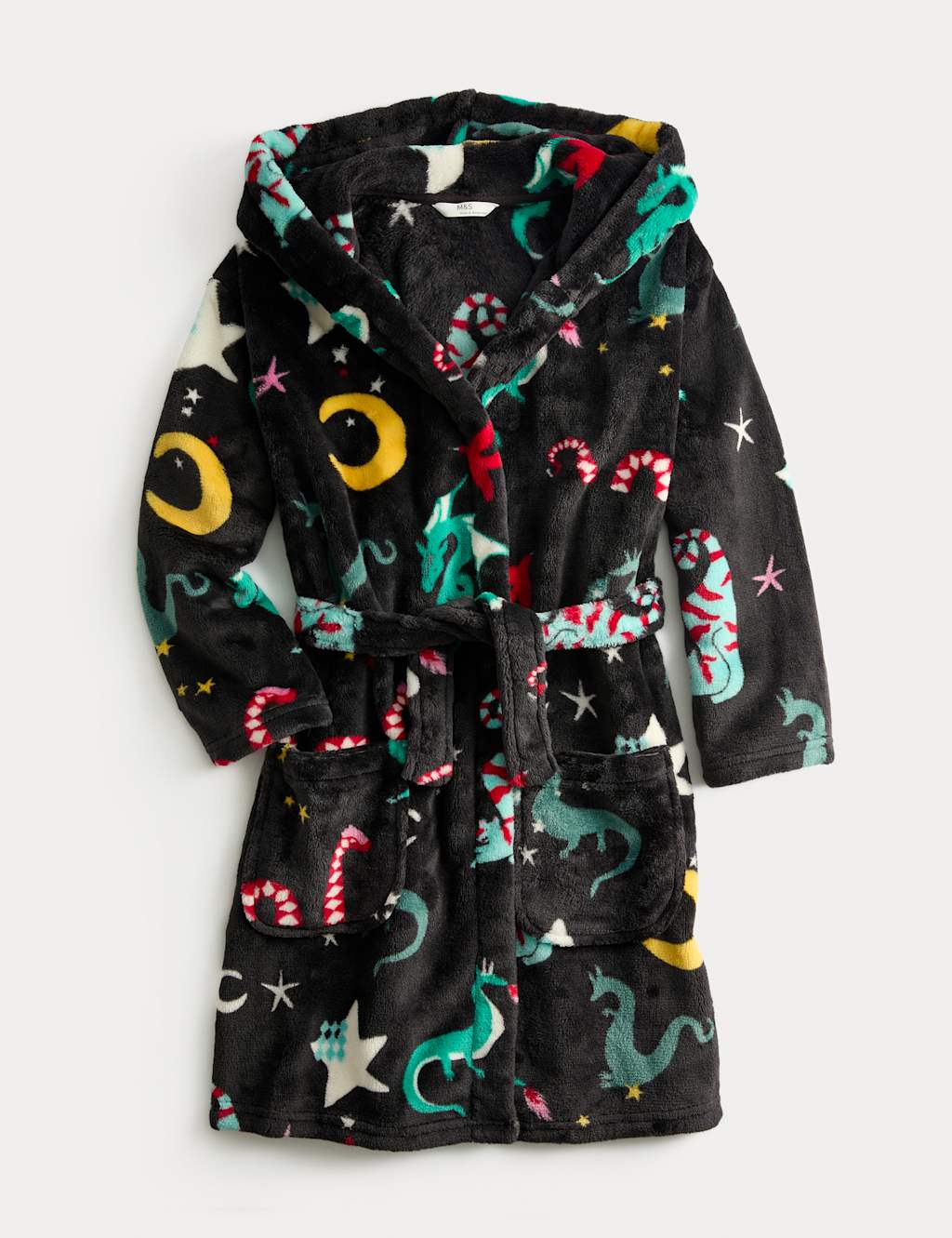 M&S Fleece Star Graphic Dressing Gown (1-8 Yrs) Green Mix