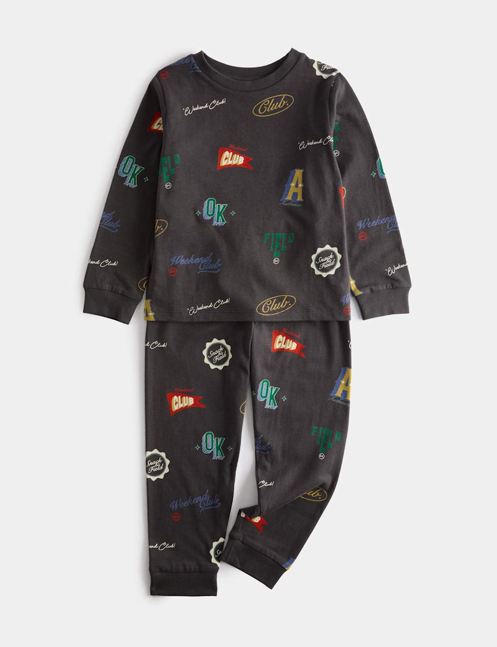 M&S Boys Pure Cotton Badge Pyjamas (1-16 Yrs) - 5-6 Years - Ecru Mix