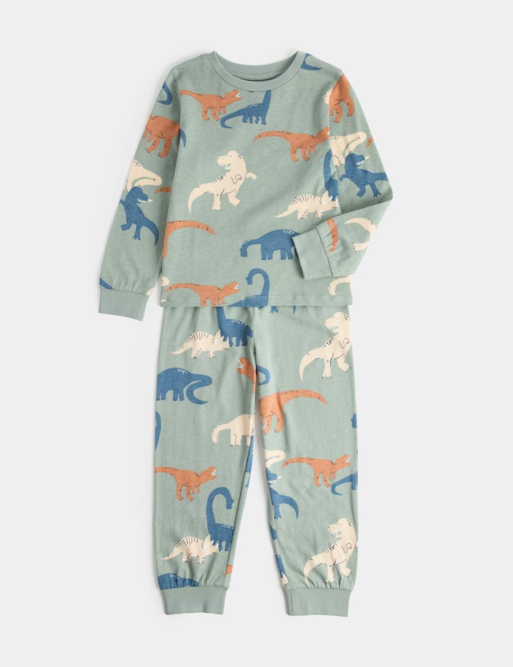 M&S Boys Pure Cotton Dinosaur Pyjamas (1-16 Yrs) - 7-8 Years - Green Mix