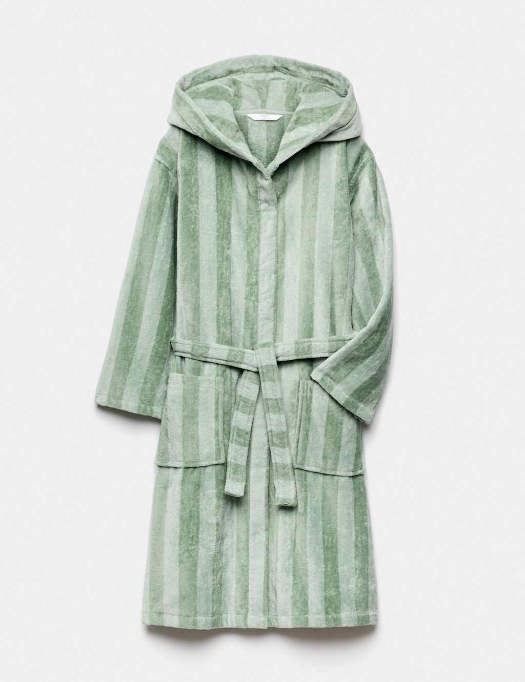 M&S Boys Pure Cotton Striped Robe (9 Mths - 10 Yrs) - 7-8 Years - Green Mix