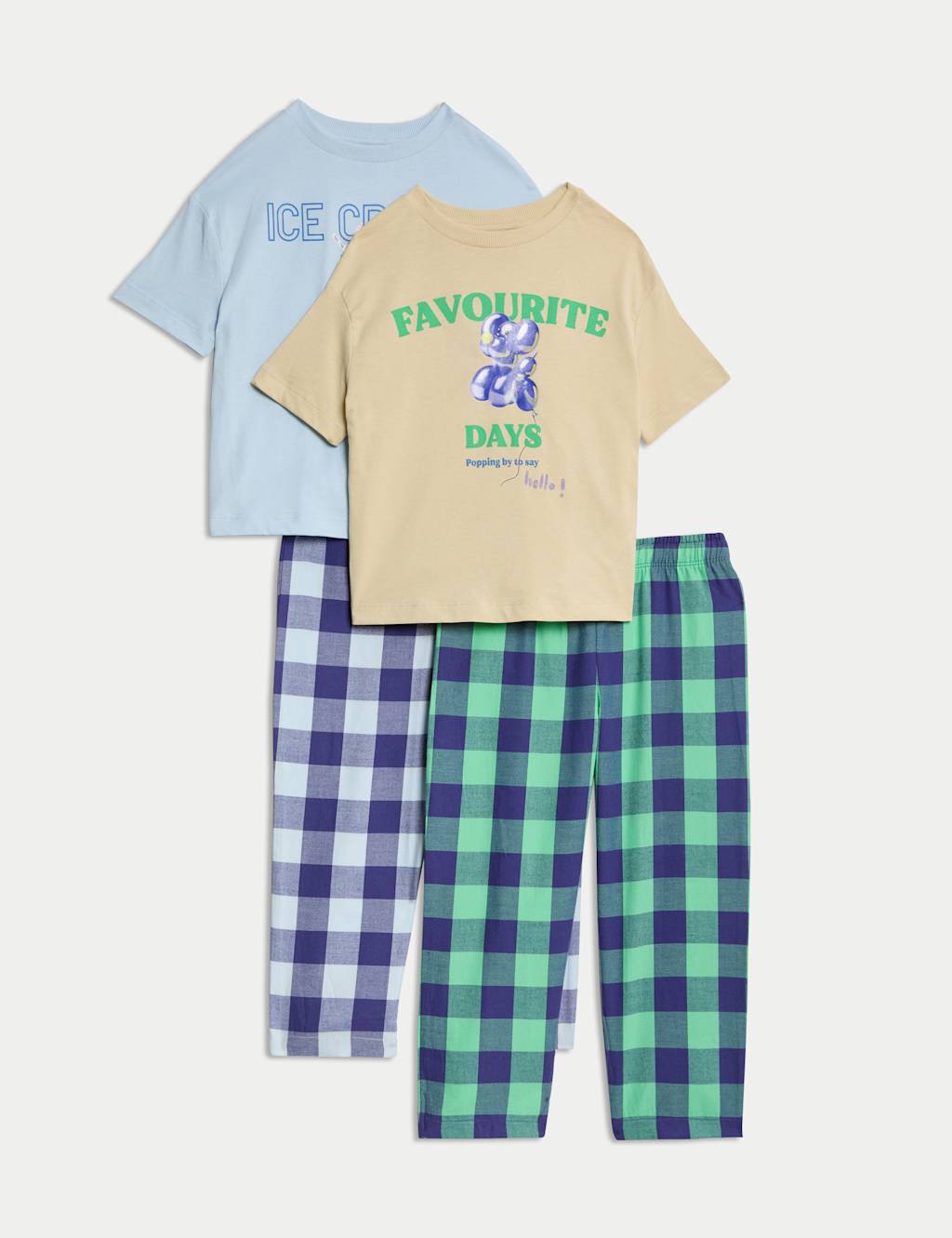 2pk Pure Cotton Checked Pyjama Sets (1-16 Yrs)