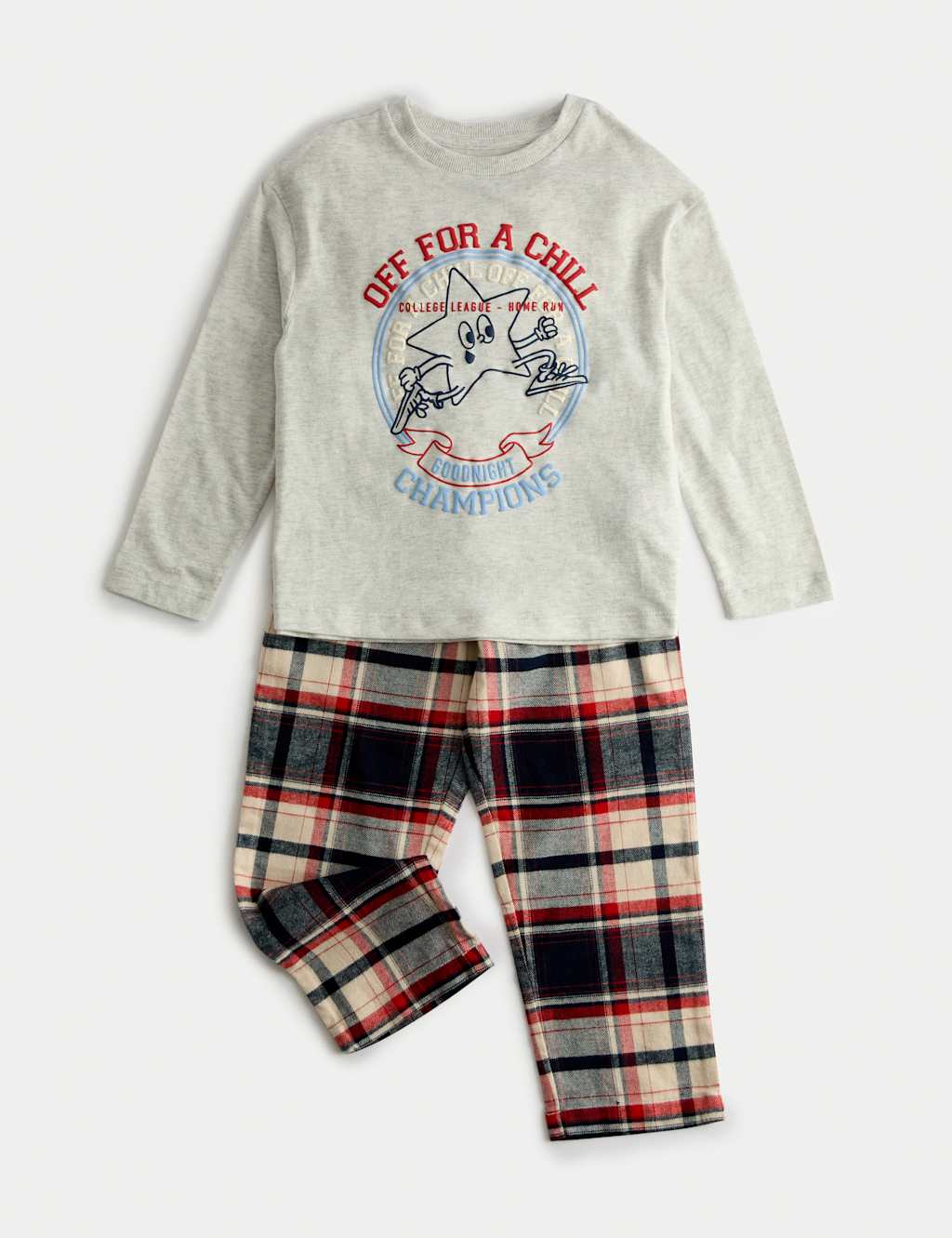 M&S Collection Boys Pure Cotton Star Graphic Pyjamas (1-8 Yrs) - 3-4 Y - Grey Mix, Grey Mix