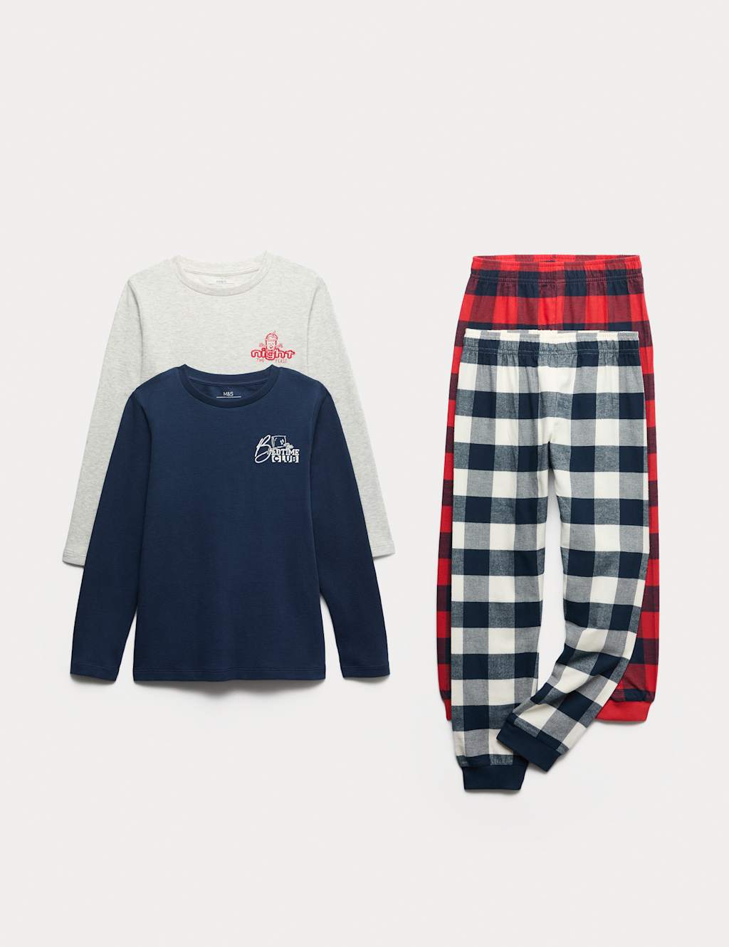 M&S Kids' 2 Pack Pure Cotton Checked Pyjama Sets (1-16 Yrs) Red Mix