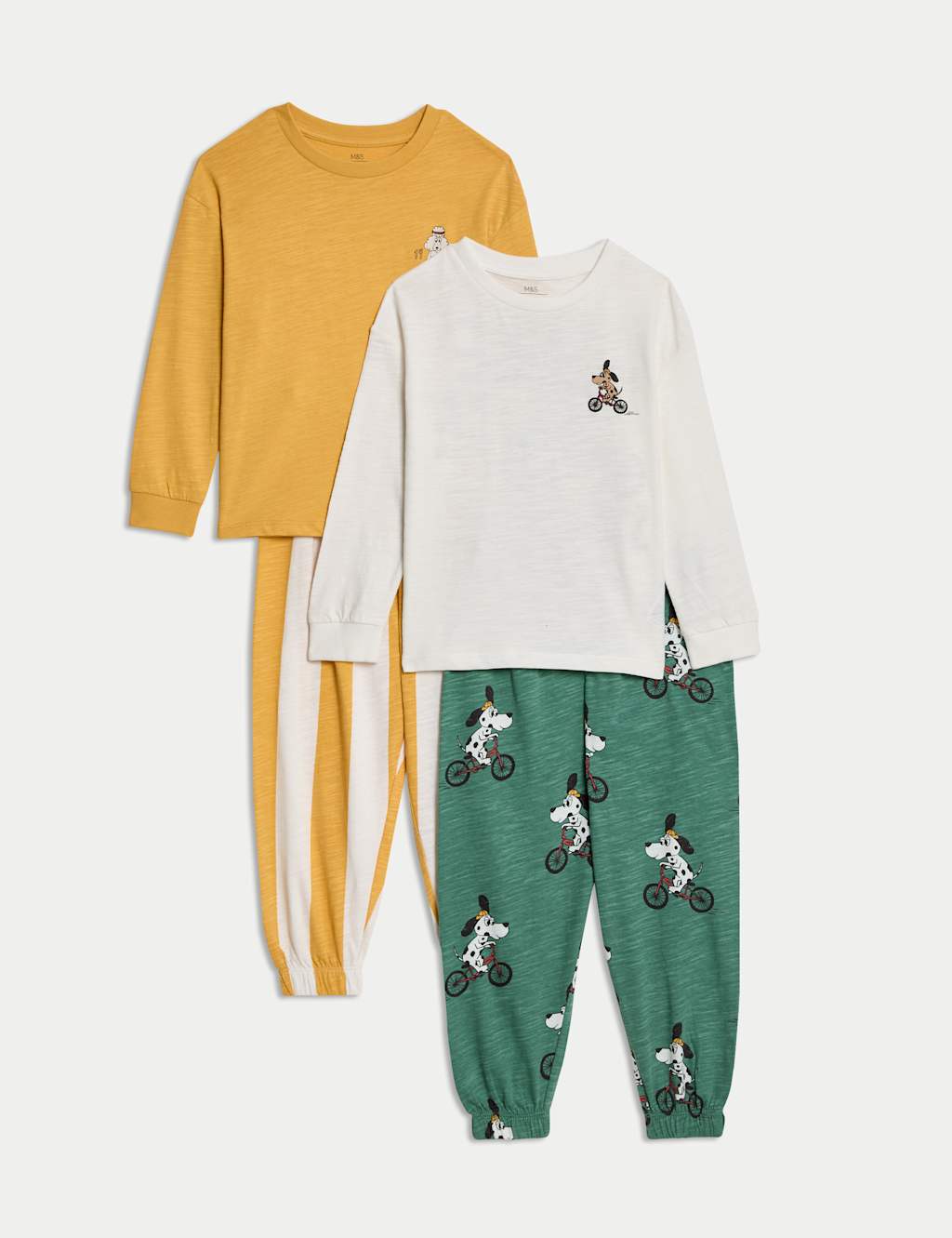 M&S Collection Boys 2 Pack Dog Graphic Pyjama Set (1-8 Yrs) - 3-4 Y - Yellow Mix, Yellow Mix