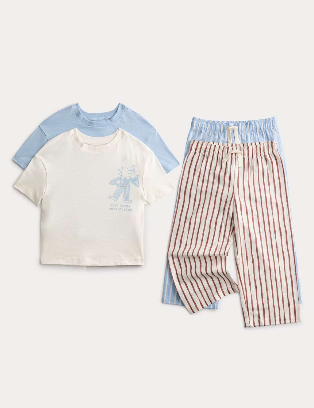 M&S Boys 2 Pack Cotton Rich Pyjama Sets (1-8 Yrs) - 2-3 Years - Blue Mix