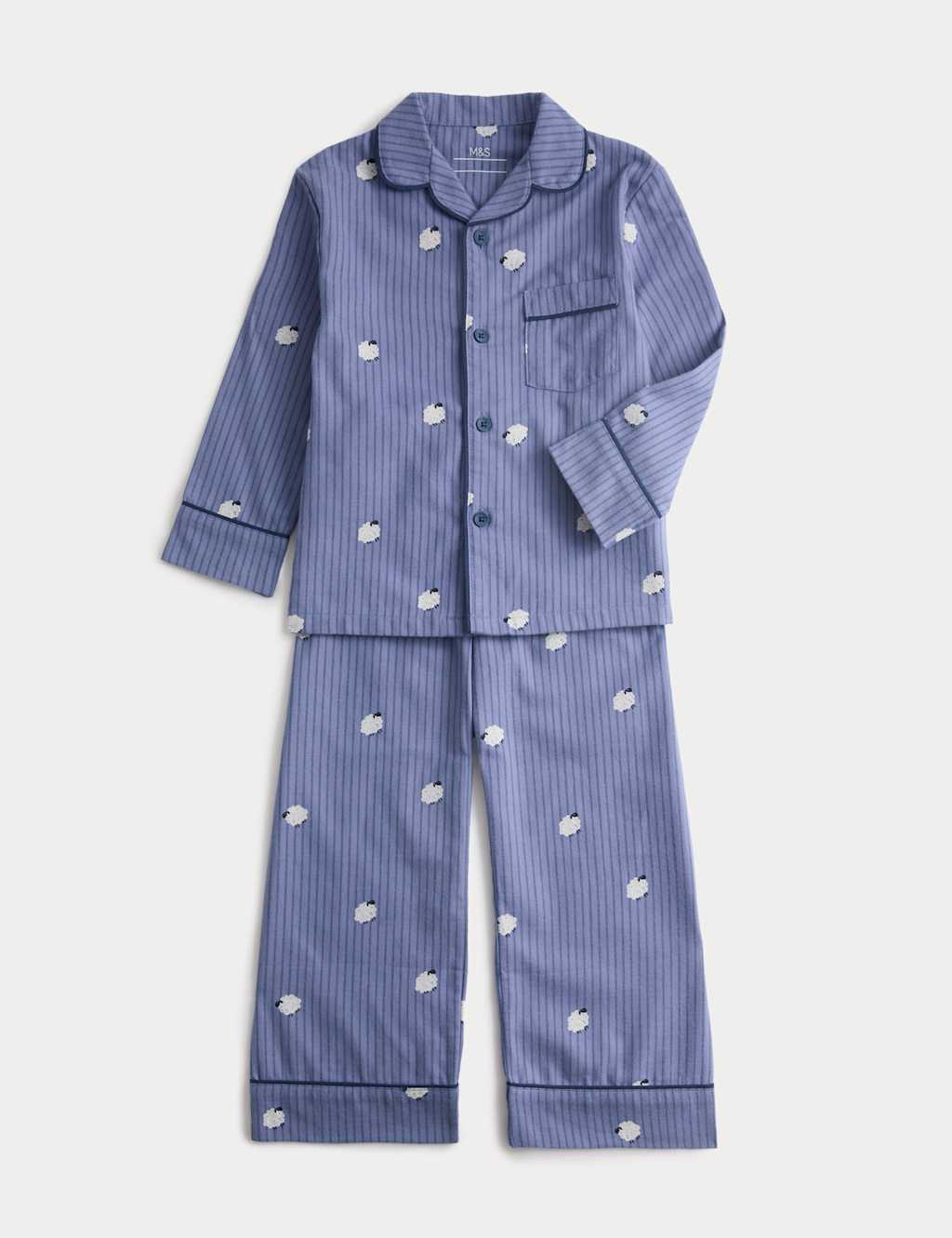 M&S Boys Pure Cotton Sheep Pyjamas (9 Mths - 8 Yrs) - 18-24 Months - Blue Mix