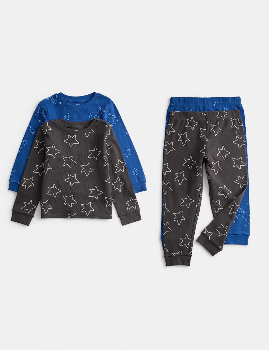 M&S Kids' 2 Pack Pure Cotton Star Print Pyjama Sets (1-8 Yrs) Blue Mix