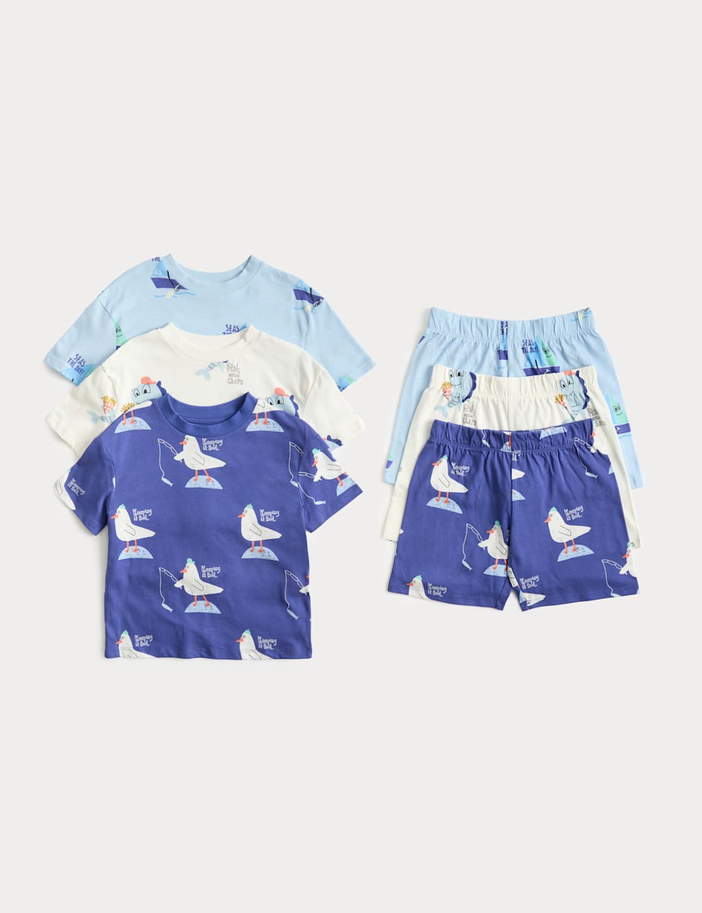 M&S Boys 3 Pack Patterned Pyjama Sets (1-8 Yrs) - 2-3 Years - Blue