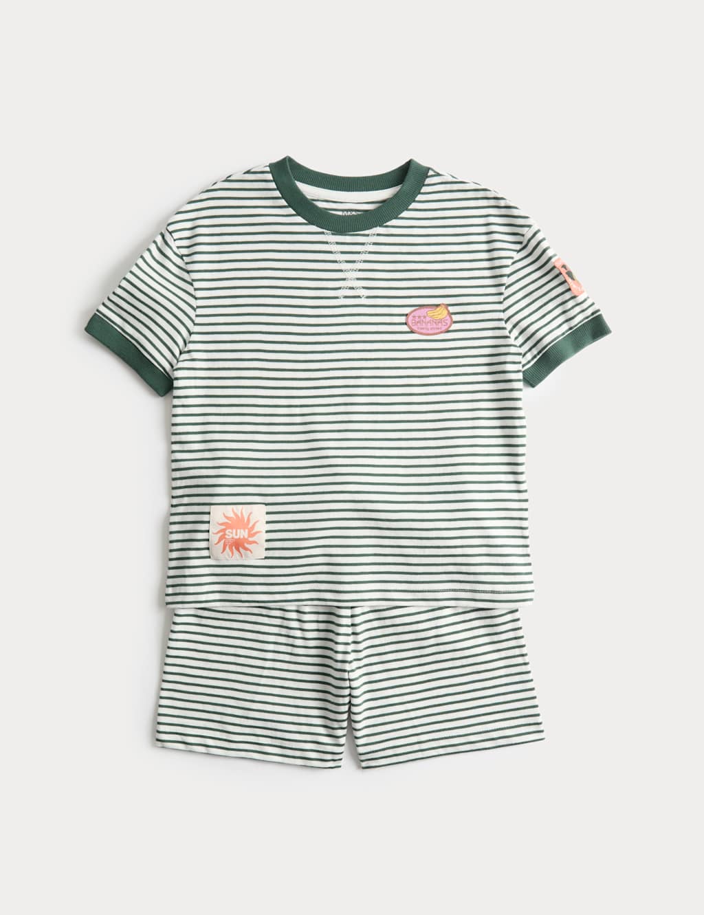M&S Boys Striped Badge Short Pyjamas (1-8 Yrs) - 5-6 Years - Green Mix