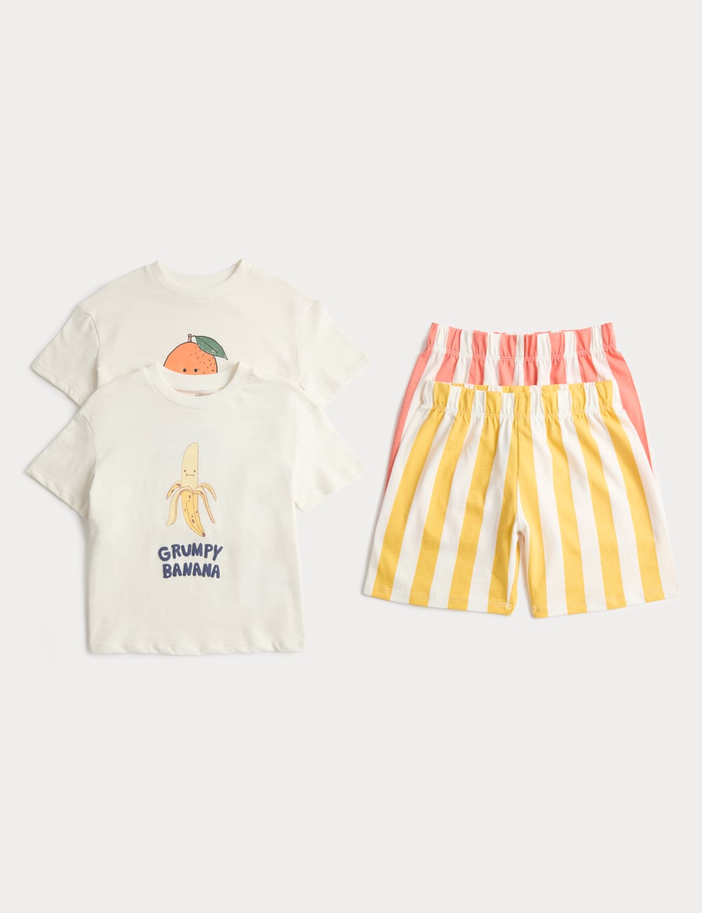 M&S Boys 2 Pack Pure Cotton Fruit Pyjama Sets (1-8 Yrs) - 4-5 Years - Yellow Mix