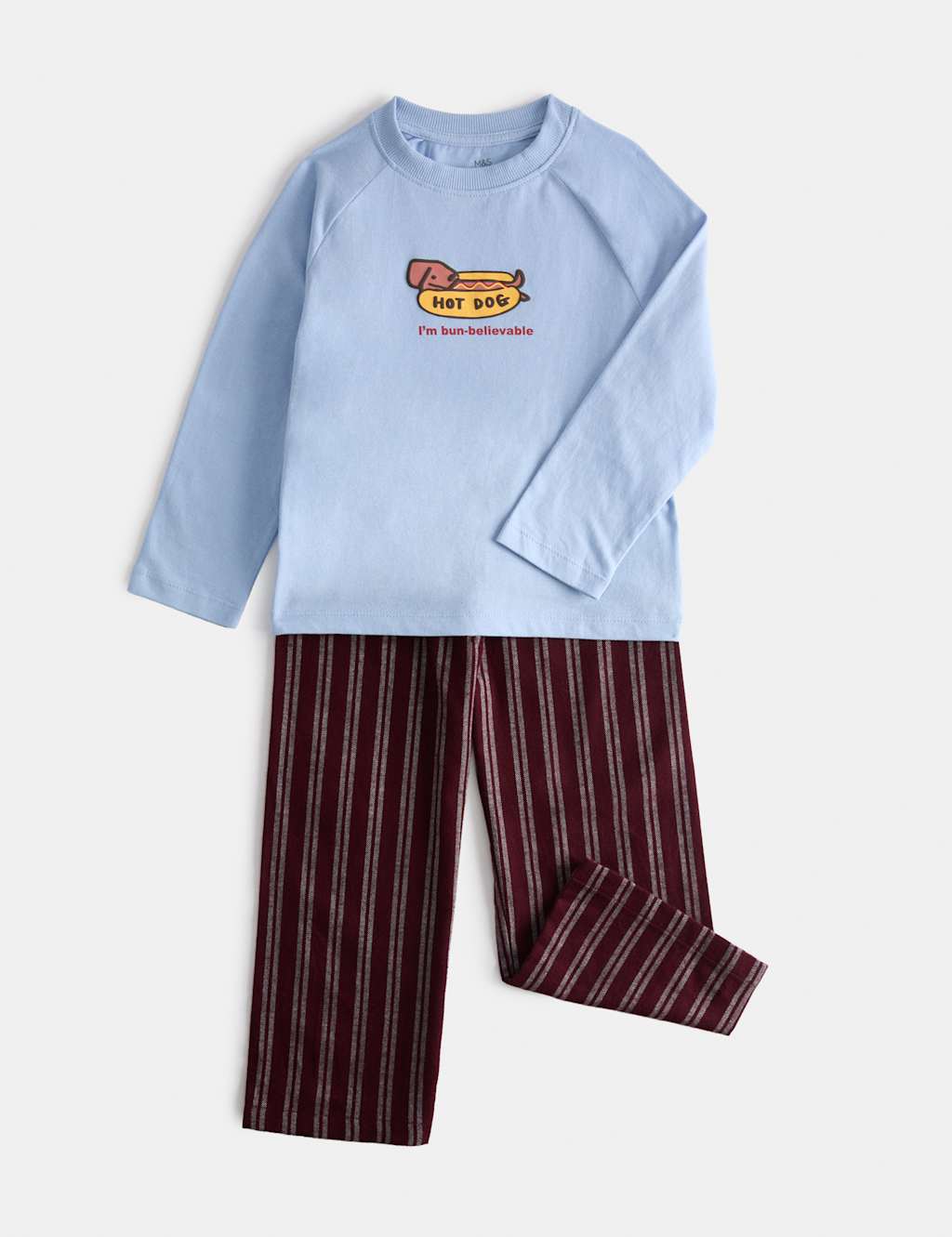 M&S Boys Pure Cotton Hot Dog Graphic Pyjamas (1-8 Yrs) - 7-8 Years - Blue Mix