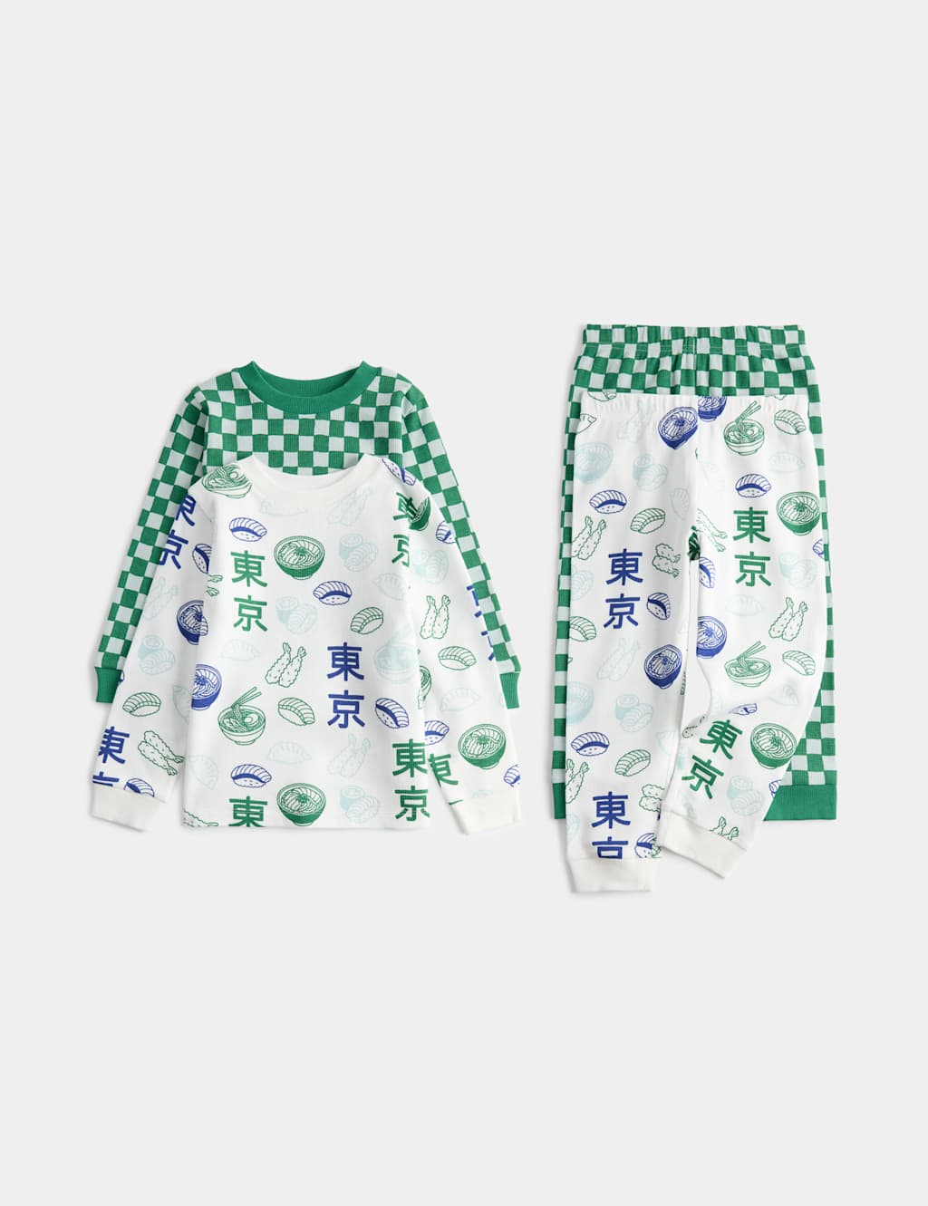 M&S Boys 2 Pack Waffle Graphic Pyjama Sets (1-8 Yrs) - 2-3 Years - Green Mix