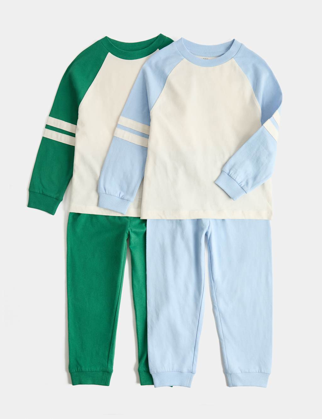 M&S Boys 2 Pack Pure Cotton Raglan Pyjama Sets (1-8 Yrs) - 7-8 Years - Blue Mix