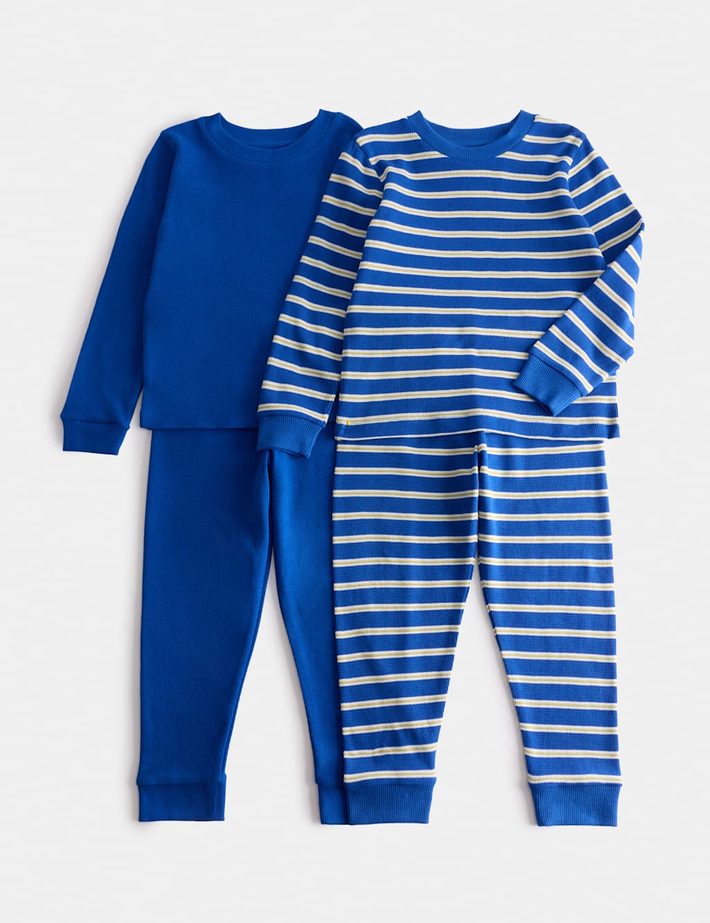 M&S Boys 2 Pack Pure Cotton Waffle Pyjama Sets (1-8 Yrs) - 7-8 Years - Blue Mix