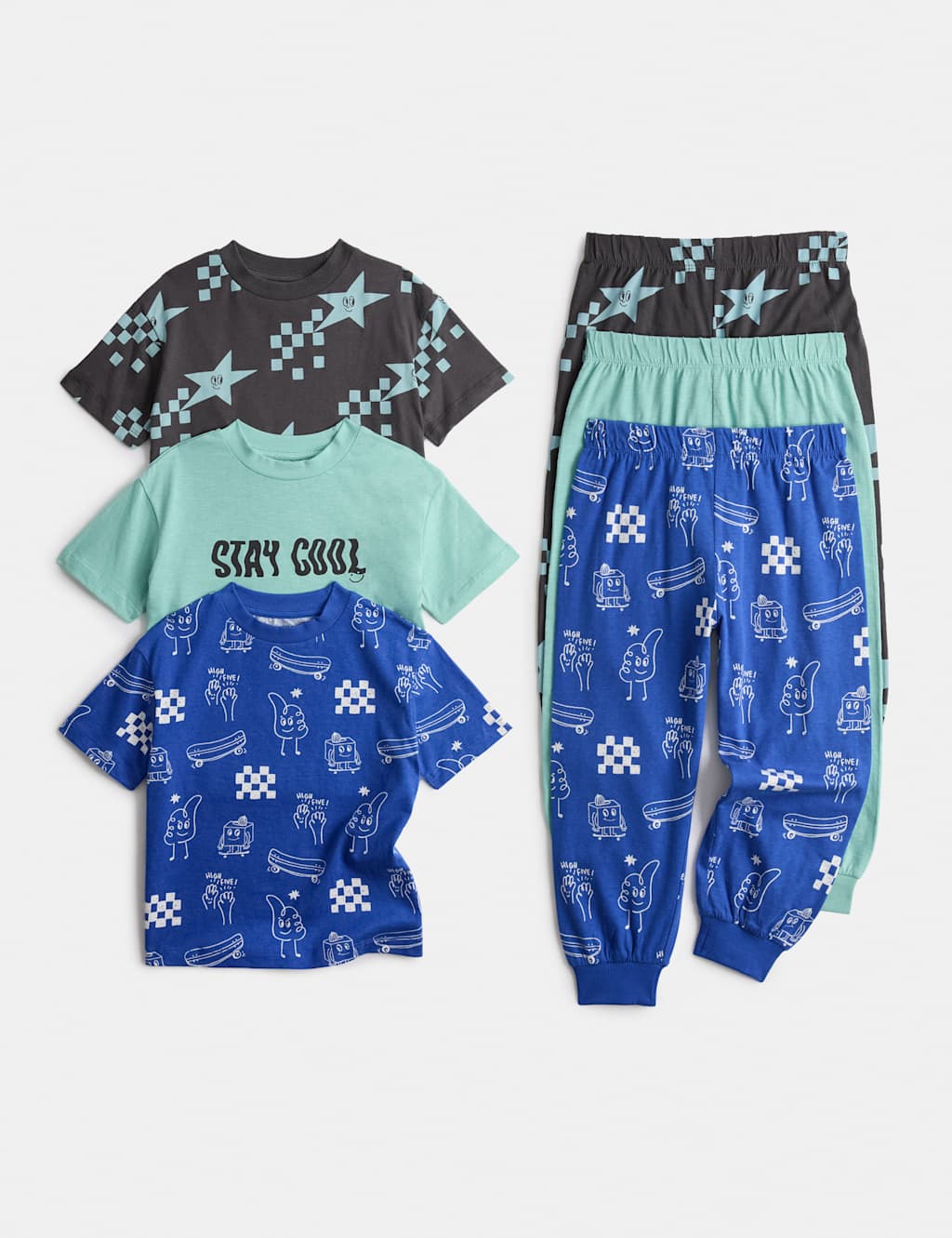 M&S Boys 3 Pack Stay Cool Graphic Pyjama Sets (1-8 Yrs) - 7-8 Years - Multi