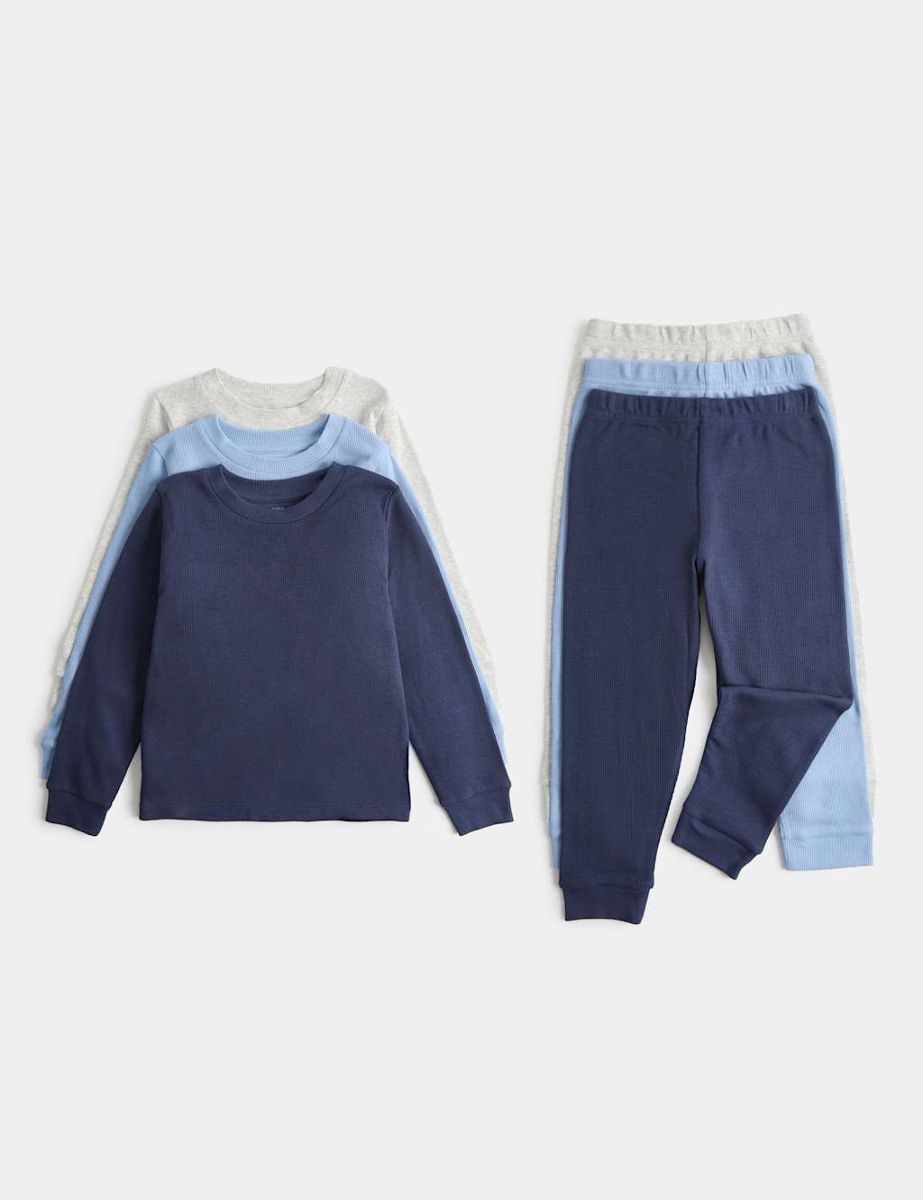 M&S Boys 3 Pack Pure Cotton Waffle Pyjama Sets (1-8 Yrs) - 7-8 Years - Blue Mix