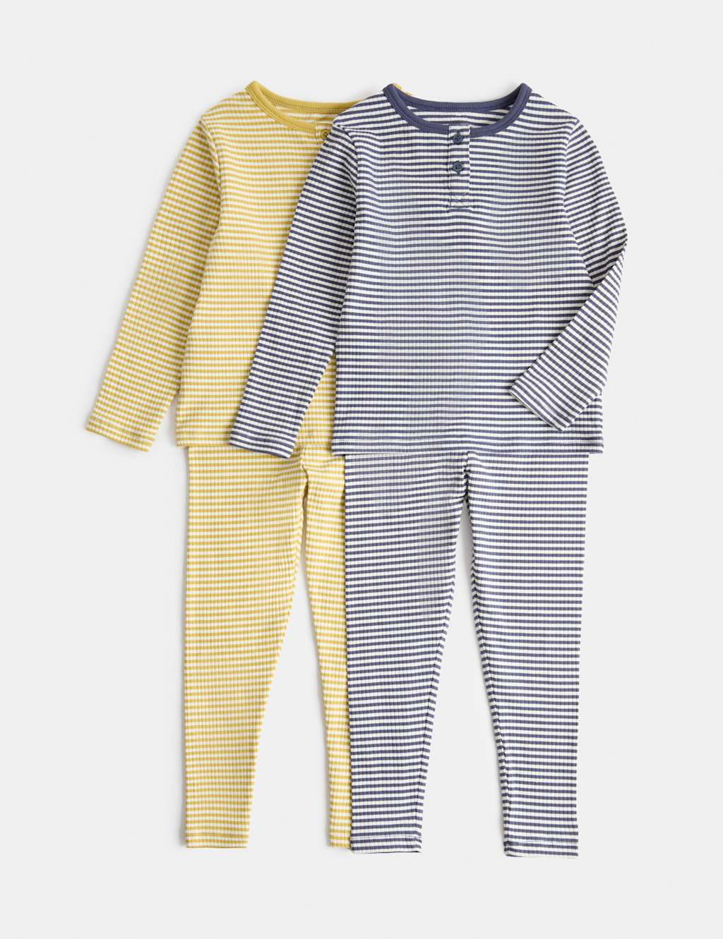 M&S Boys 2 Pack Striped Ribbed Pyjama Sets (9 Mths - 8 Yrs) - 7-8 Years - Blue