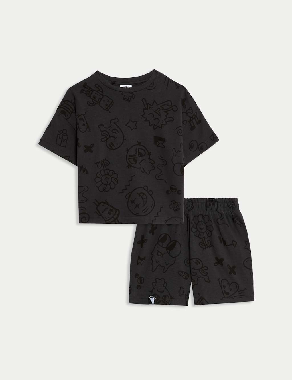 M&S Collection Girls Cotton Rich Doodle Boy™ Pyjama Set (1-16 Yrs) - 7-8 Y - Carbon, Carbon