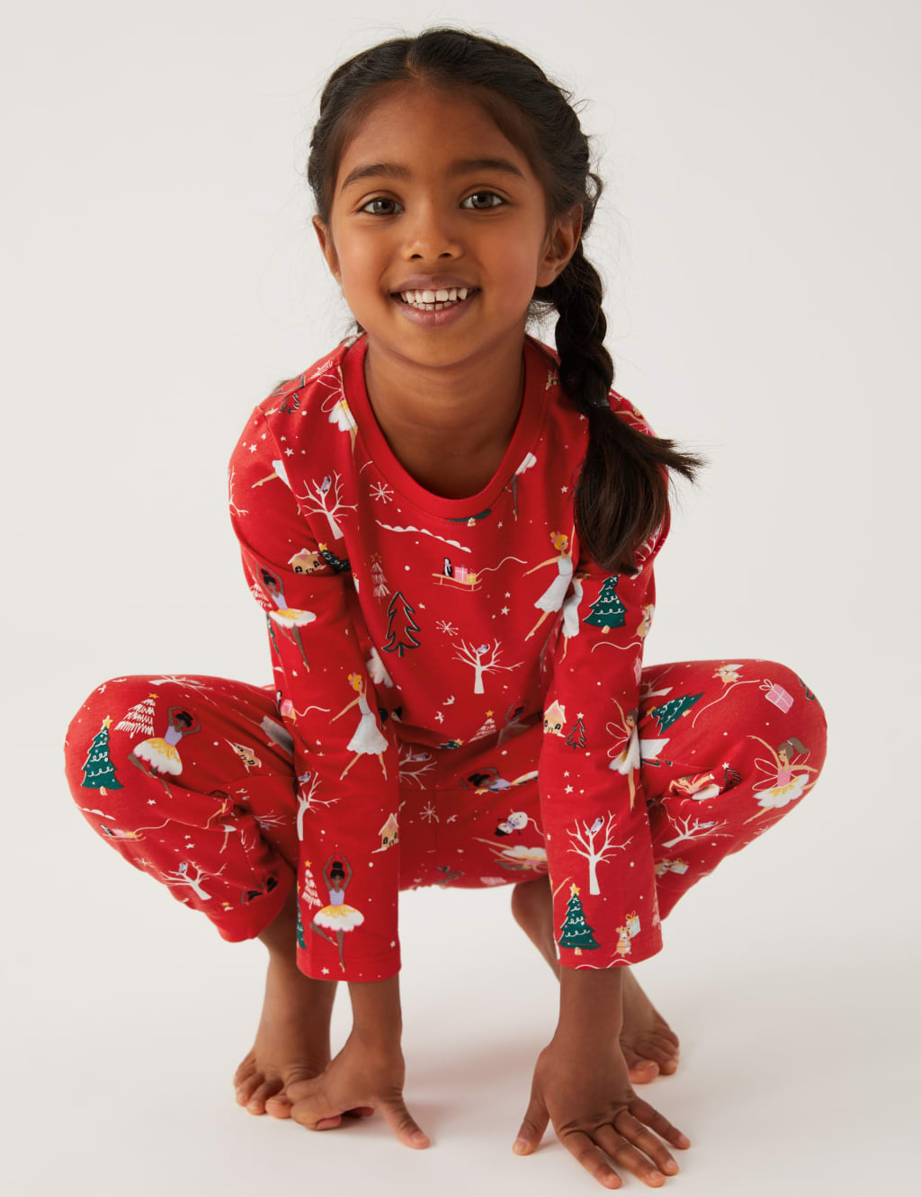 M&S Pure Cotton Christmas Fairy Pyjamas (12 Mths - 7 Yrs) Red Mix