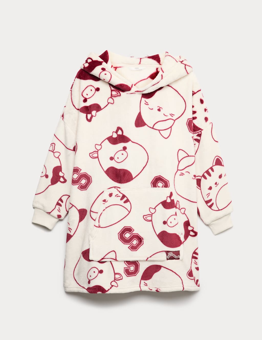 M&S Squishmallows Fleece Oversized Hoodie (5-16 Yrs) Ecru Mix