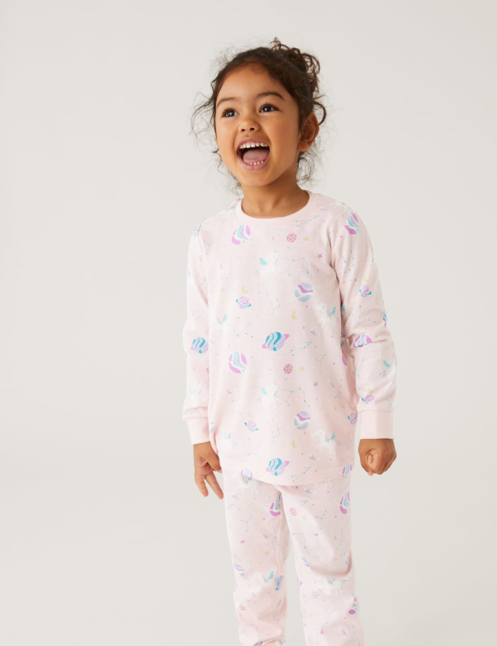 M&S Pure Cotton Glow in the Dark Unicorn Pyjamas (1-8 Yrs) Pink Mix