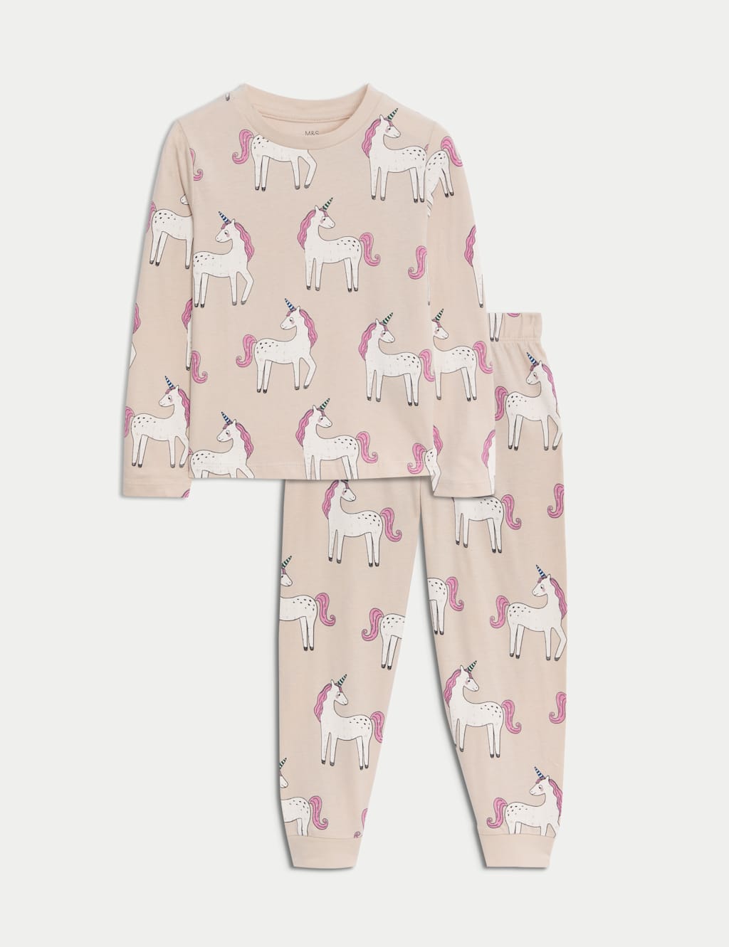 M&S Pure Cotton Unicorn Print Pyjama Set (12 Mths - 8 Yrs) Calico Mix