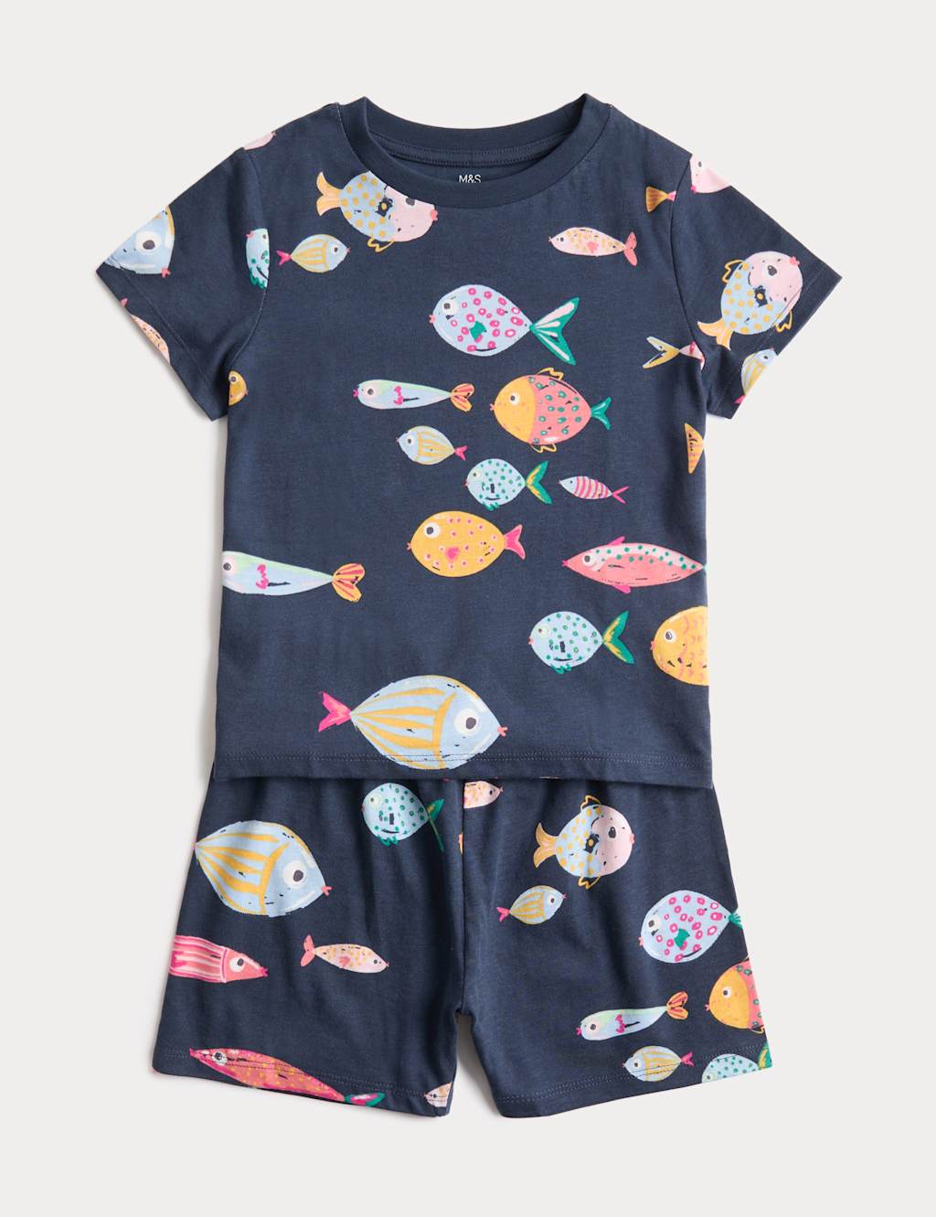 M&S Girls Pure Cotton Fish Pyjamas (1-8 Yrs) - 4-5 Years - Blue