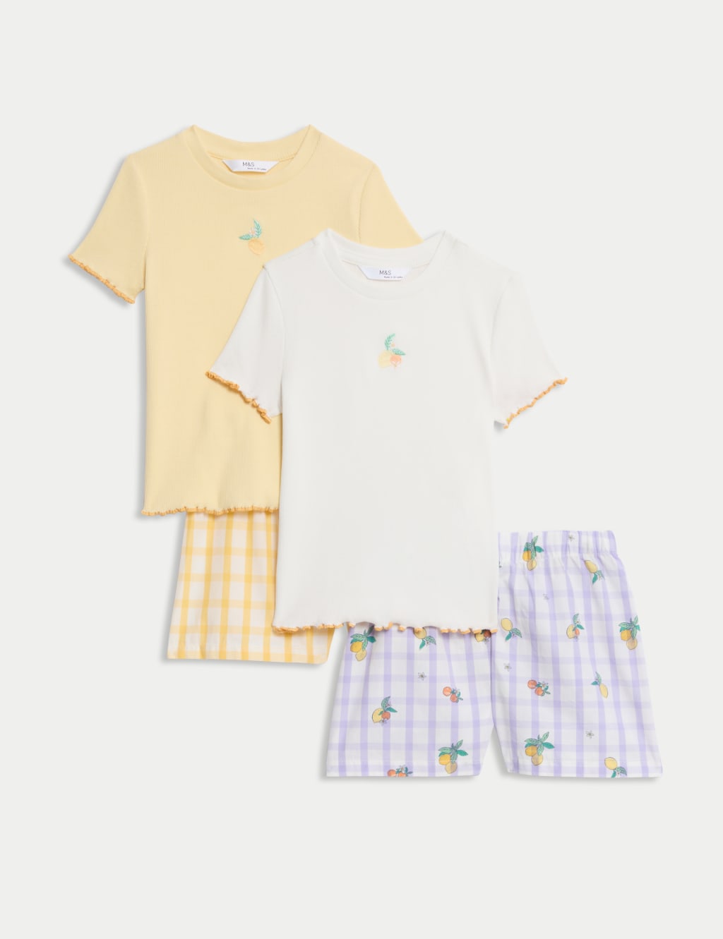 2pk Cotton Rich Lemon Short Pyjama Sets (1-16 Yrs)