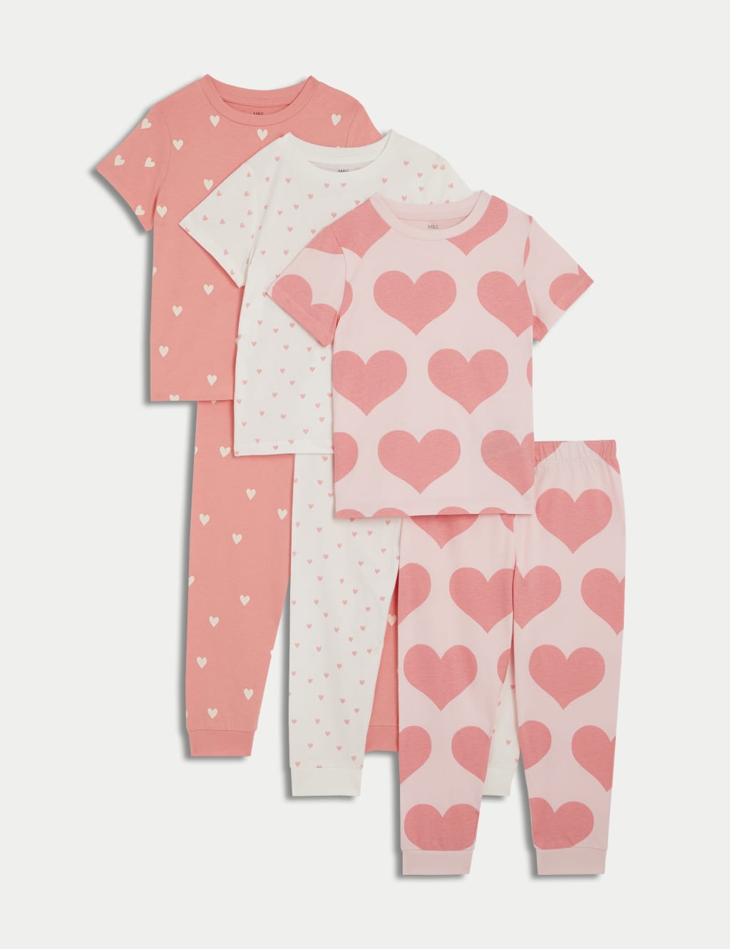3pk Pure Cotton Heart Pyjama Sets (1-16 Yrs)