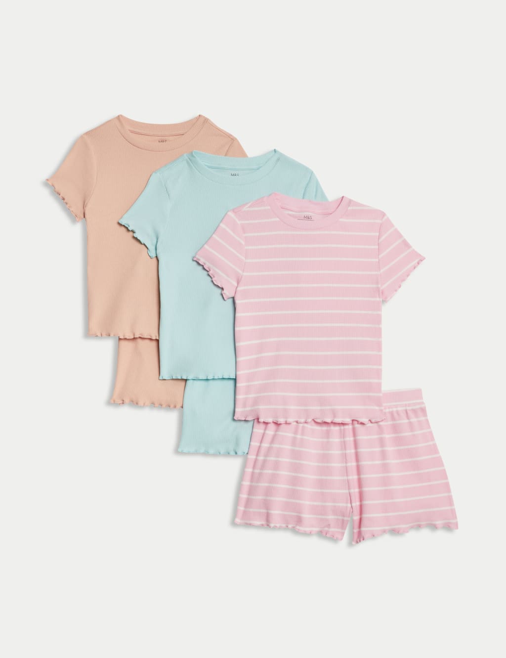 3pk Cotton Rich Plain & Striped Pyjama Sets
