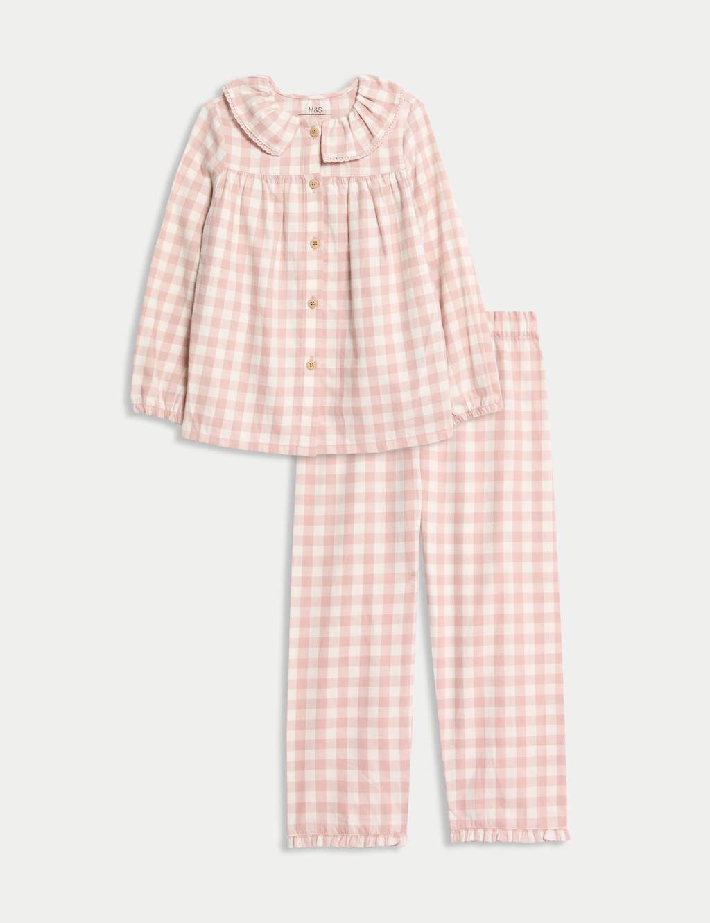 M&S Pure Cotton Checked Pyjamas (9 Mths-10 Yrs) Dusty Pink