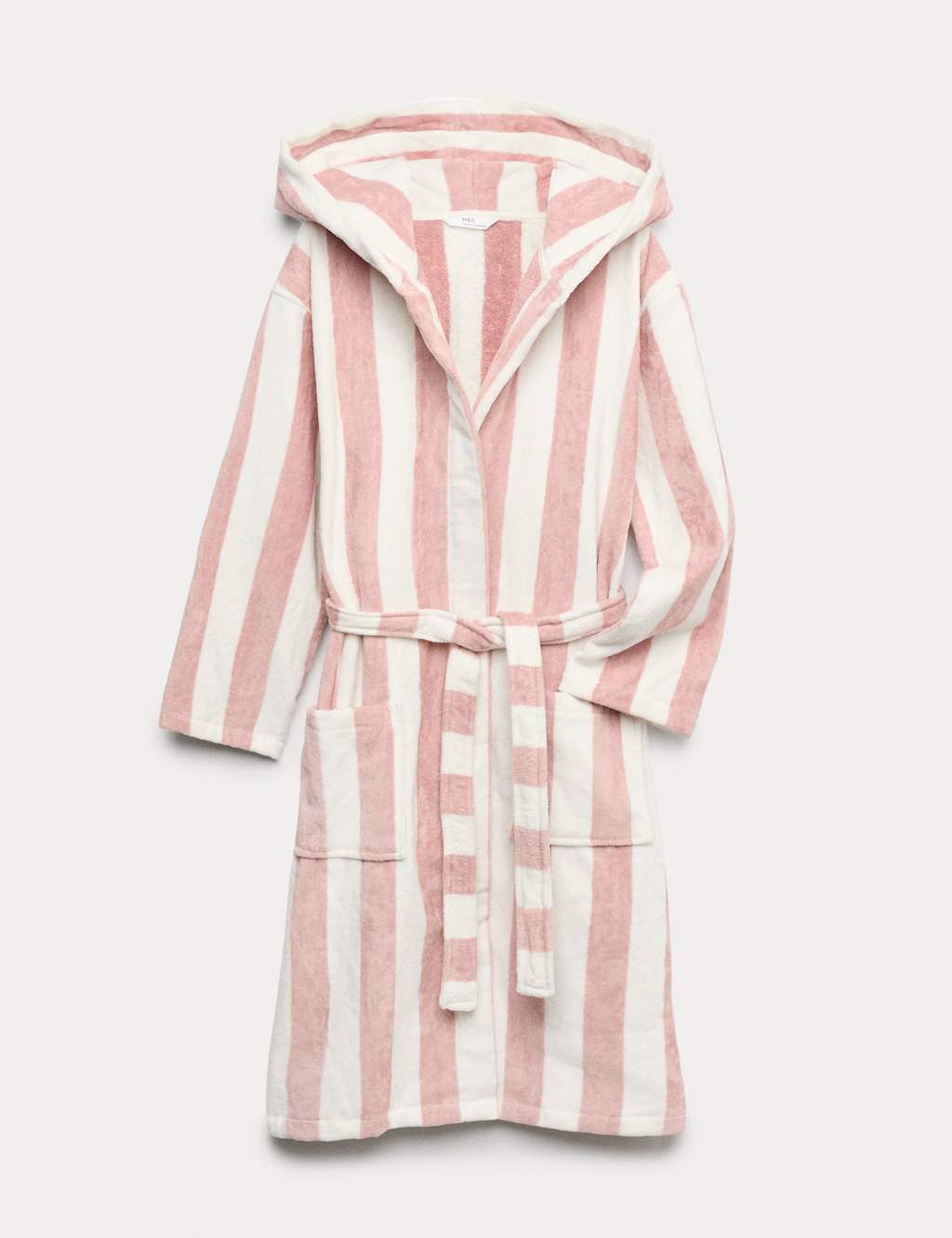M&S Pure Cotton Striped Hooded Robe (9 Mths-10 Yrs) Pink Mix