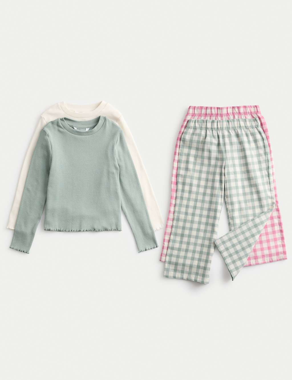 M&S Kids' 2 Pack Gingham Pyjama Sets (1-8 Yrs) Green Mix