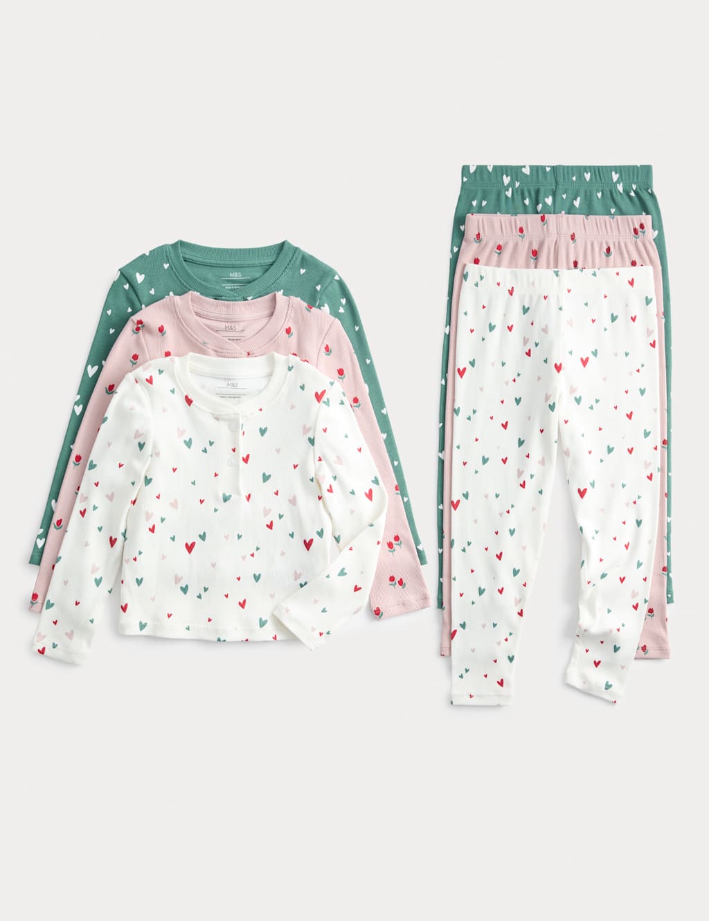 M&S 3pk Cotton Rich Ditsy Print Pyjama Sets (12 Mths-8 Yrs) Multi