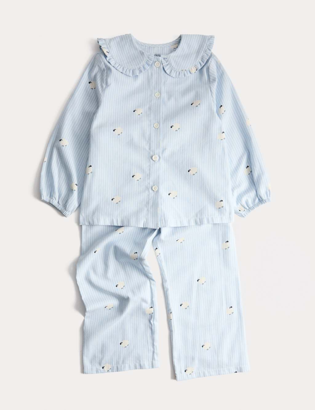 M&S Girls Pure Cotton Sheep Pyjamas (9 Mths-8 Yrs) - 9-12 Months - Blue Mix