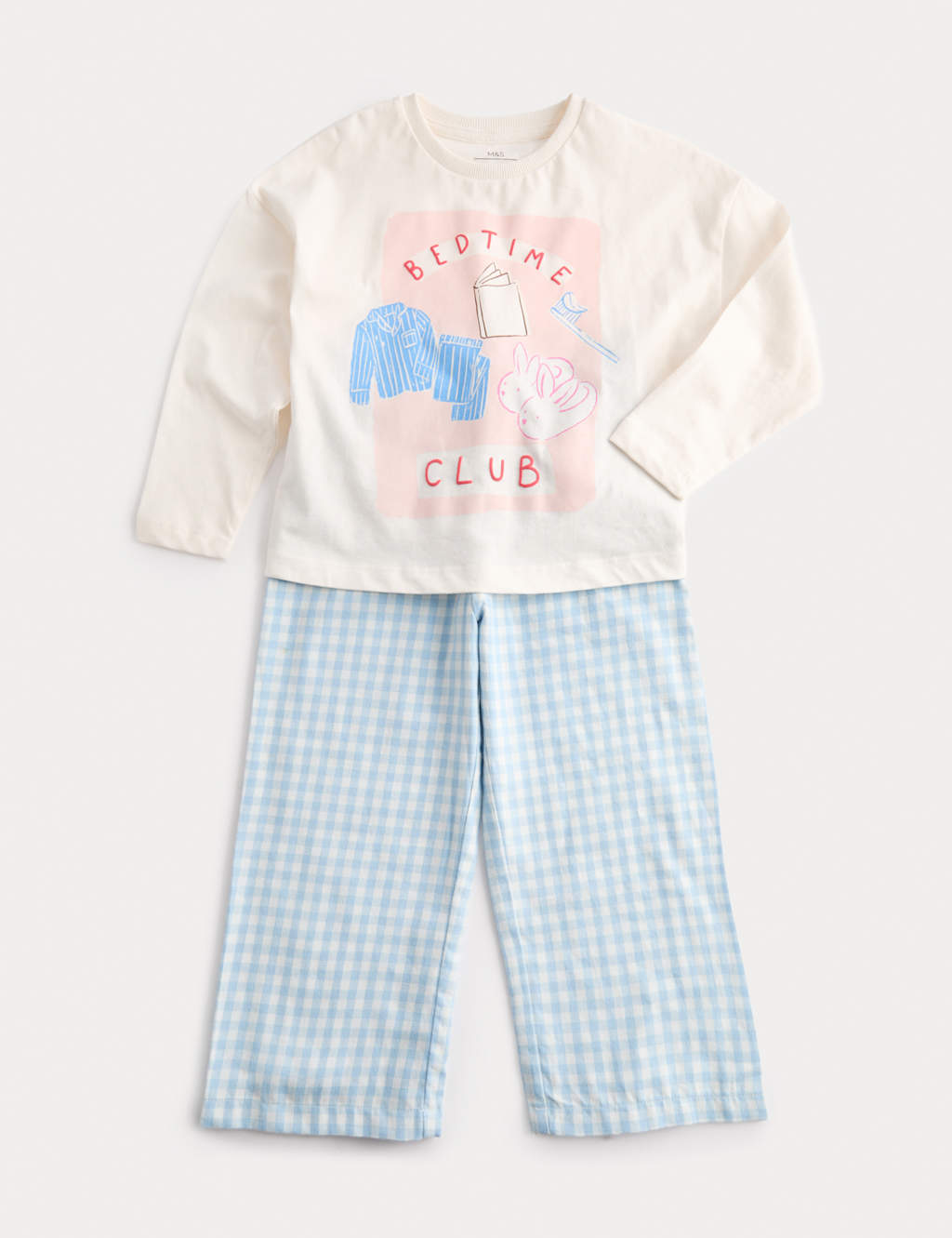 M&S Girls Pure Cotton Bedtime Graphic Pyjamas (1-8 Yrs) - 6-7 Years - Blue Mix