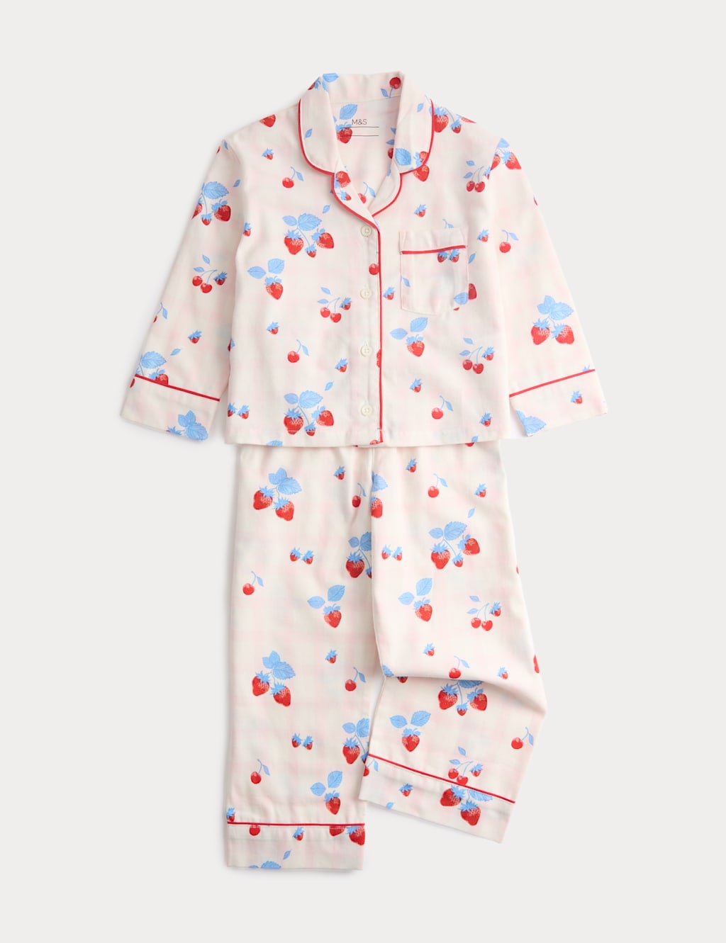 M&S Girls Pure Cotton Strawberry Print Pyjamas (0-16 Yrs) - 18-24 Months - Pink Mix