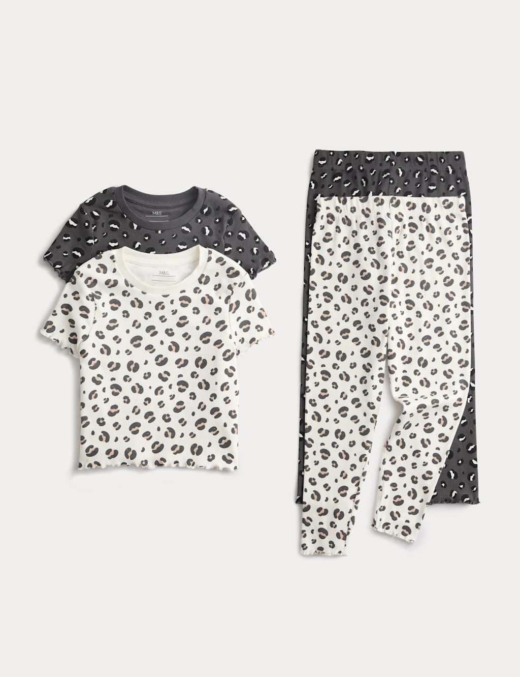 M&S Girls 2 Pack Cotton Rich Leopard Pyjamas (0-16 Yrs) - 5-6 Years - Neutral