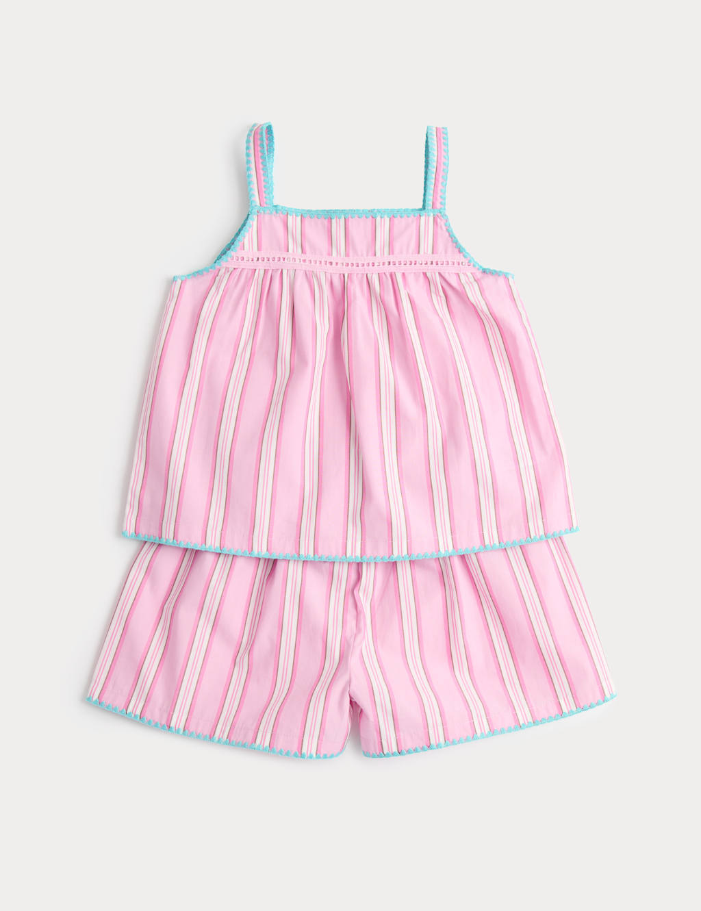 M&S Girls Pure Cotton Cami Striped Pyjamas (1-8 Yrs) - 5-6 Years - Pink Mix