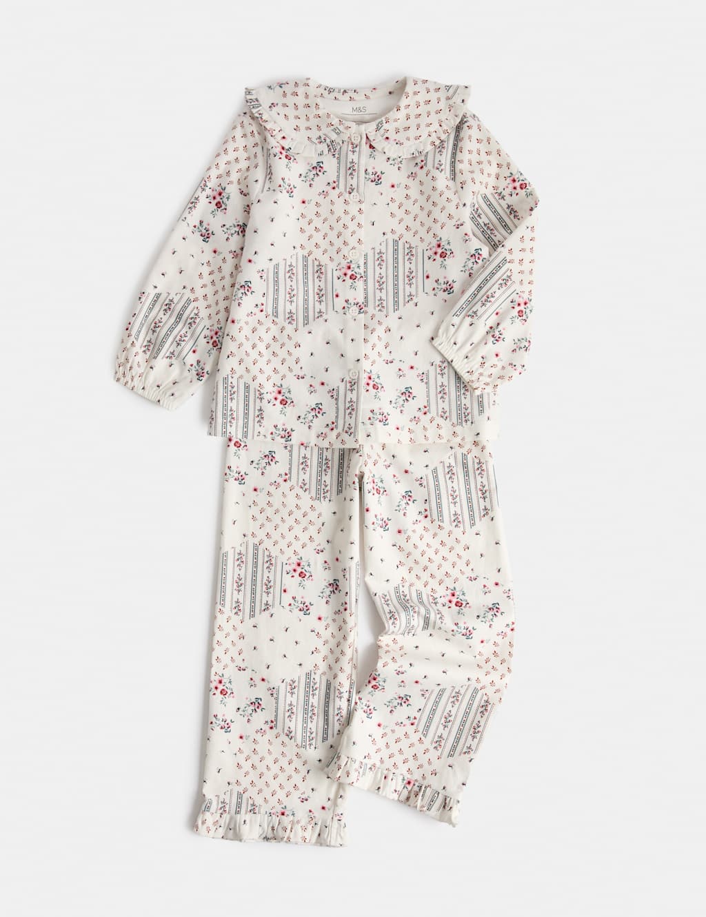 M&S Girls Pure Cotton Floral Patchwork Pyjamas (0-8 Yrs) - 7-8 Years - Multi