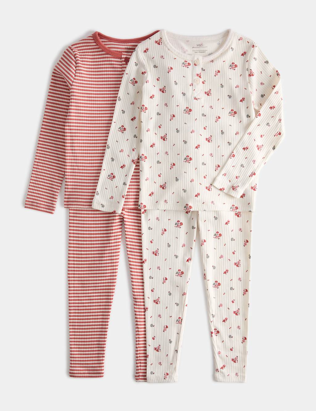 M&S Girls 2 Pack Cotton Rich Woven Pyjamas (9 Mths - 8 Yrs) - 7-8 Years - Multi