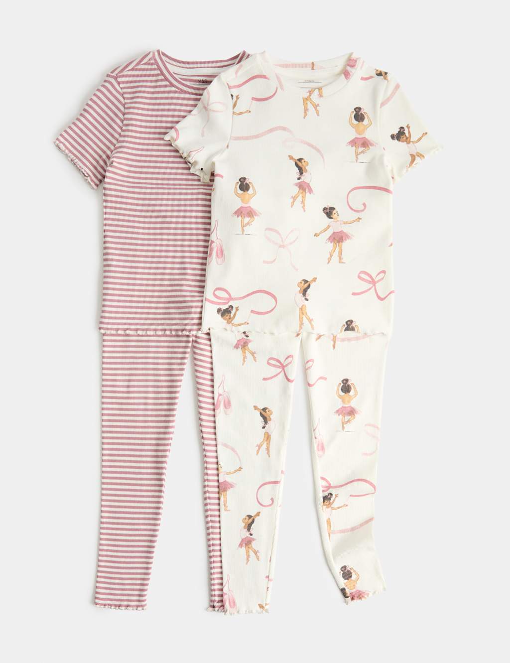 M&S Girls 2 Pack Cotton Rich Pyjama Sets (1-8 Yrs) - 7-8 Years - Pink Mix