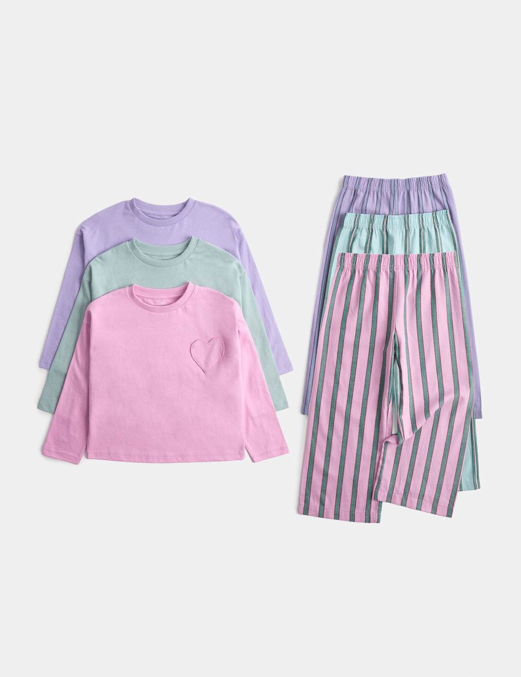 M&S Girls 3 Pack Striped Heart Pocket Pyjama Sets (1-8 Yrs) - 12-18 Months - Pink Mix