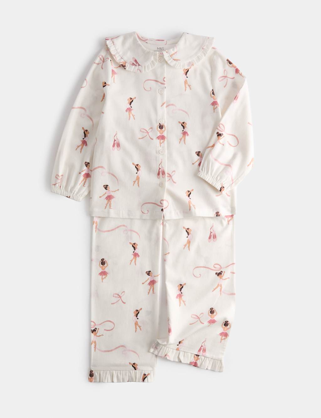 M&S Girls Ballerina Revere Woven Pyjamas (1-8 Yrs) - 7-8 Years - Ivory Mix