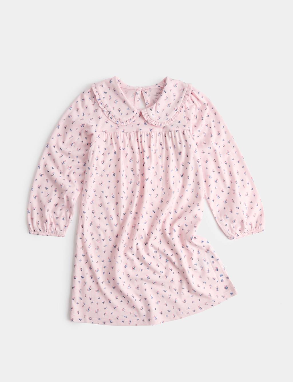 M&S Girls Cotton Blend Ditsy Floral Collared Nightdress (1-8 Yrs) - 6-7 Years - Pink Mix