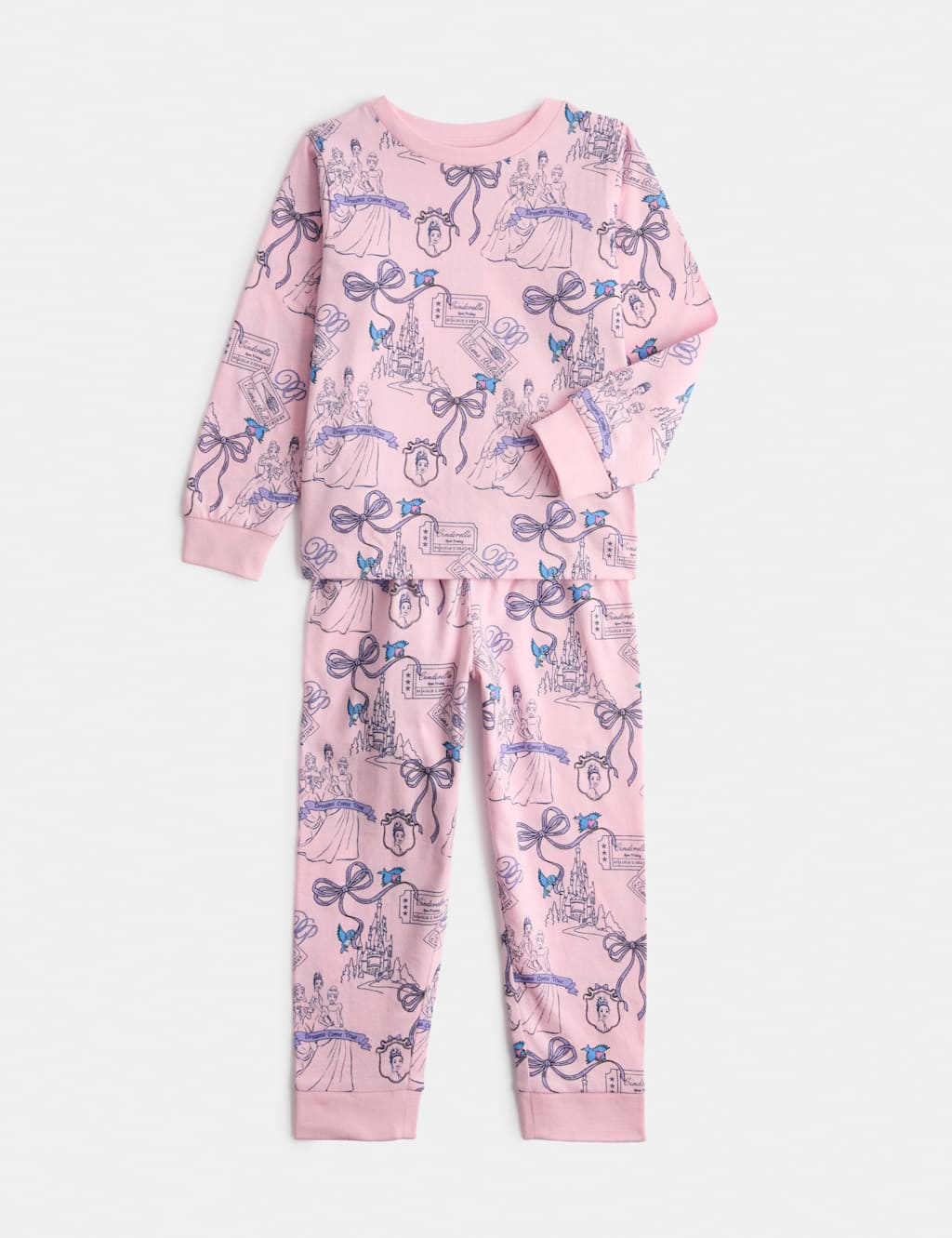 M&S Girls Pure Cotton Disney Princess Pyjamas (1-8 Yrs) - 7-8 Years - Blue Mix