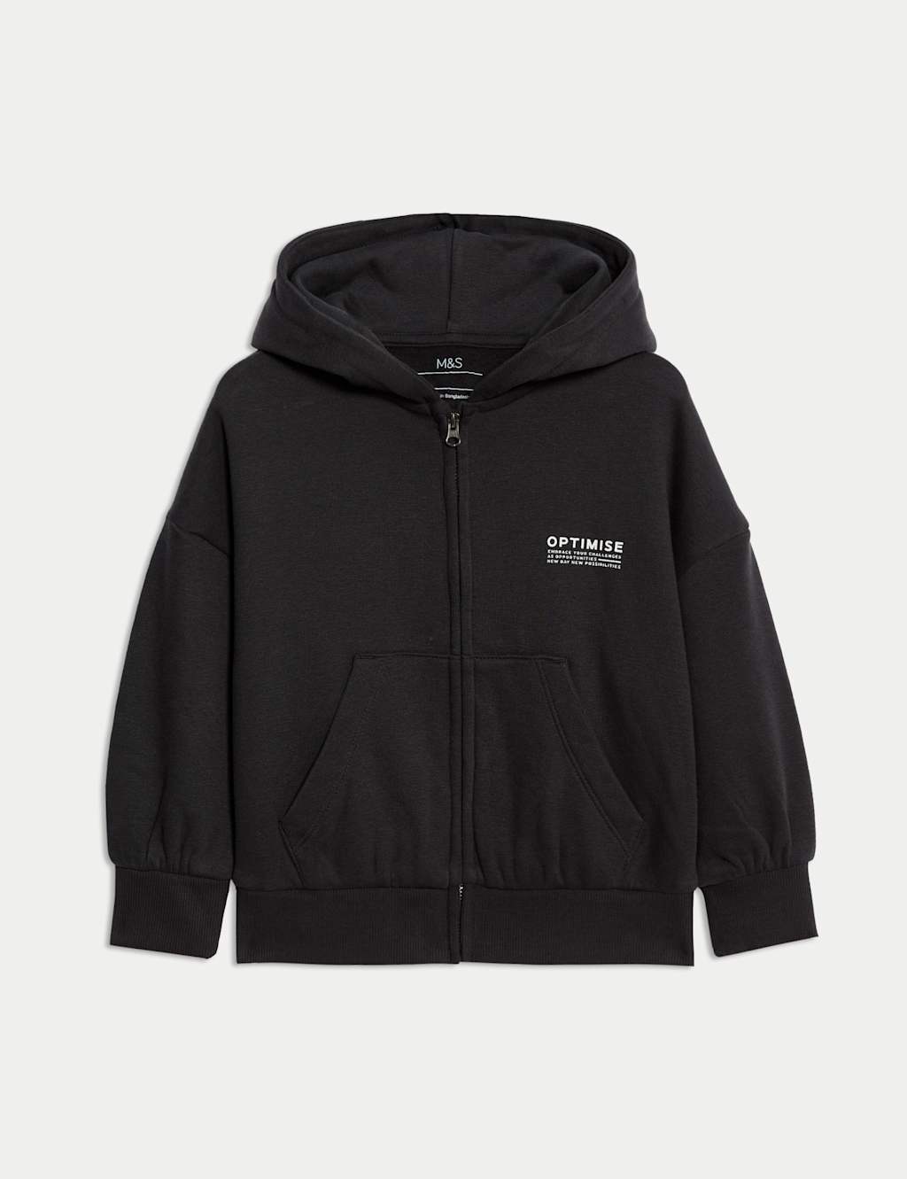 M&S Cotton Rich Zip Hoodie (3-16 Yrs) Black