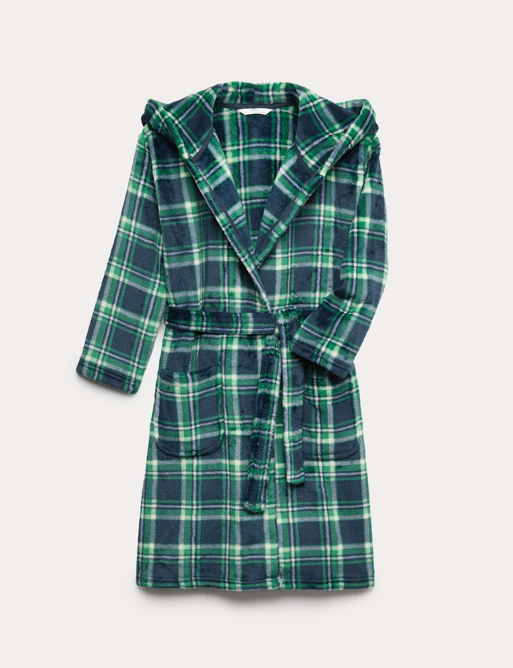 M&S Fleece Checked Dressing Gown (1-16 Yrs) Dark Navy Mix