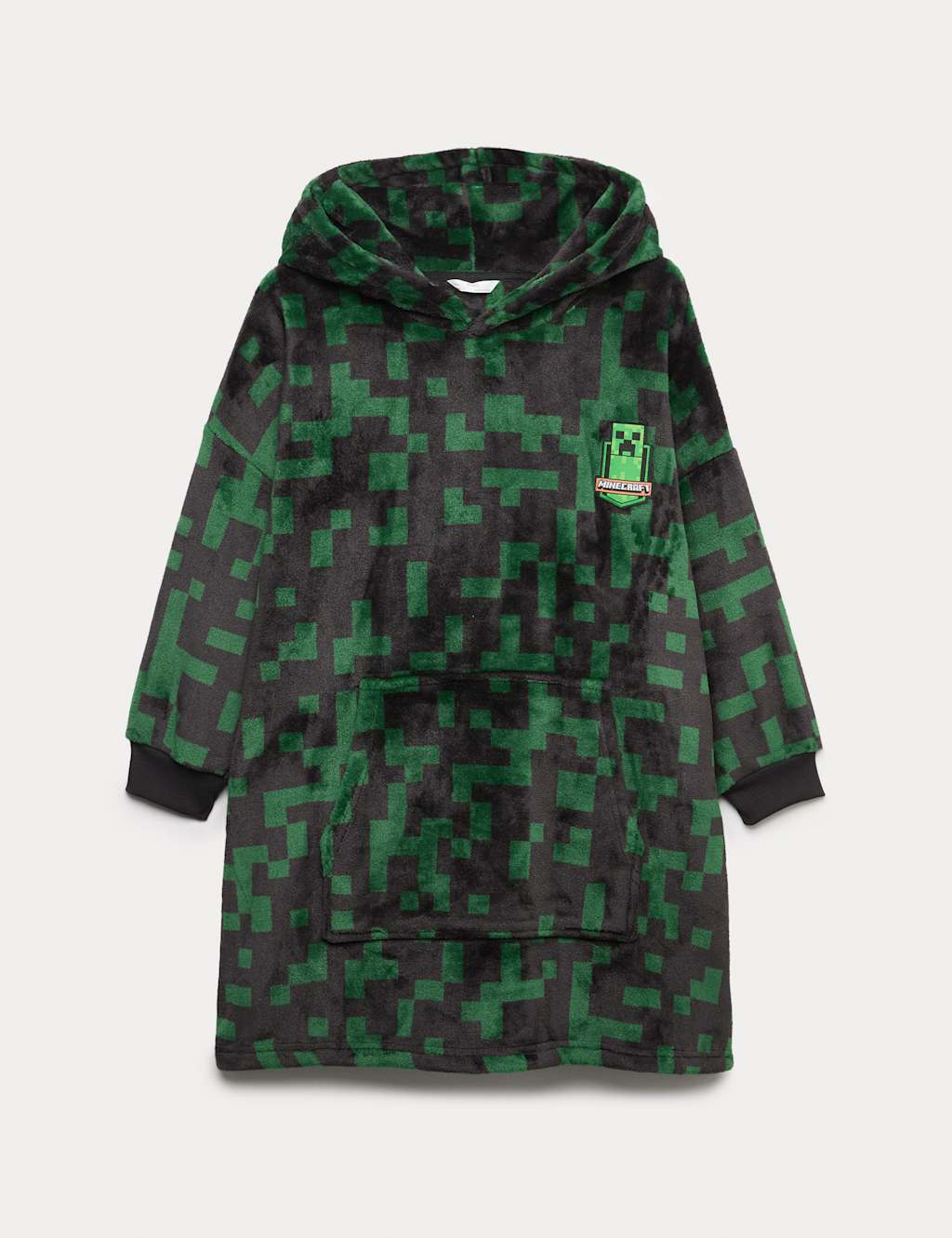 M&S Minecraft Fleece Shimmer Oversized Hoodie (7-16 Yrs) Green Mix